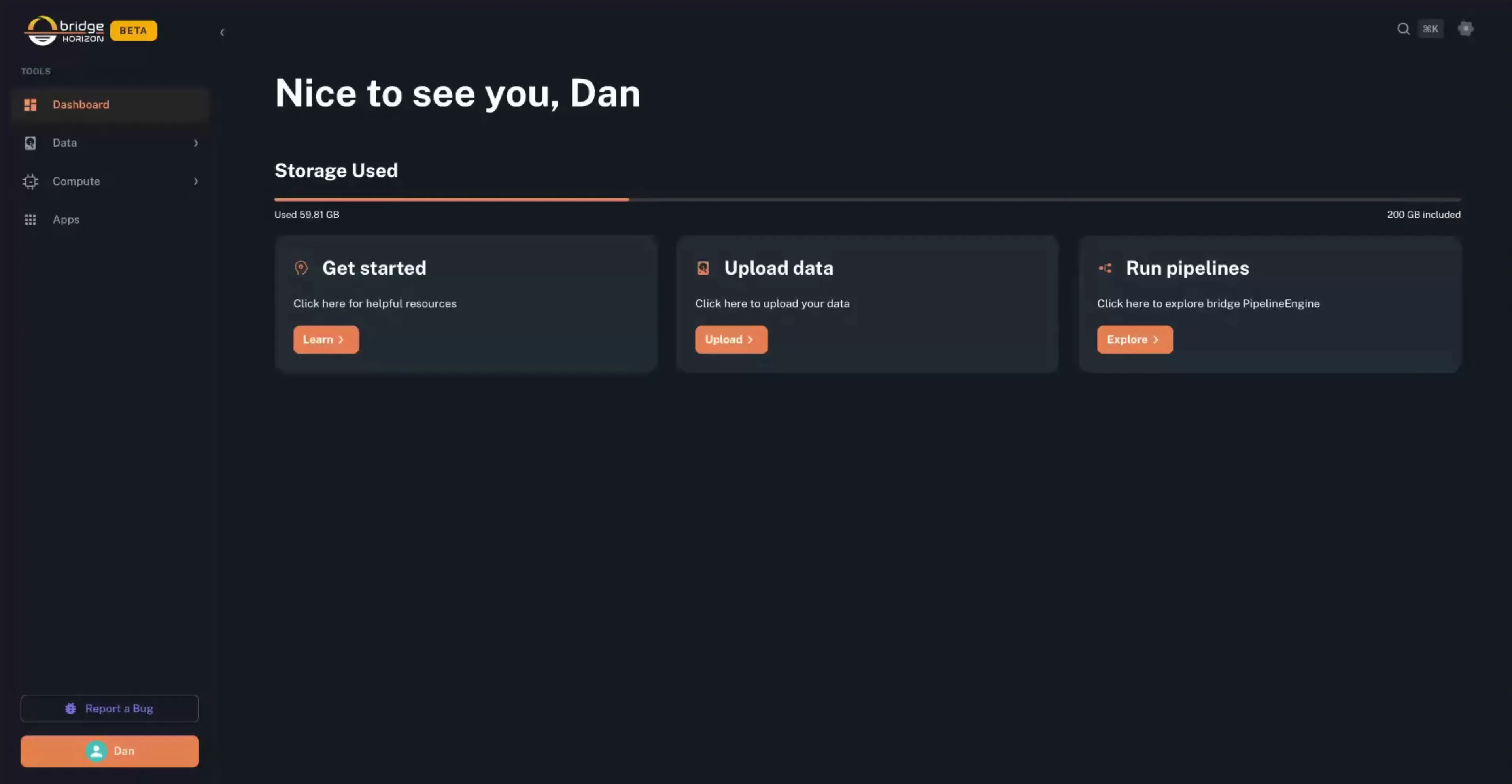 Horizon Data Upload interface for uploading FASTQ files and organizing them into projects